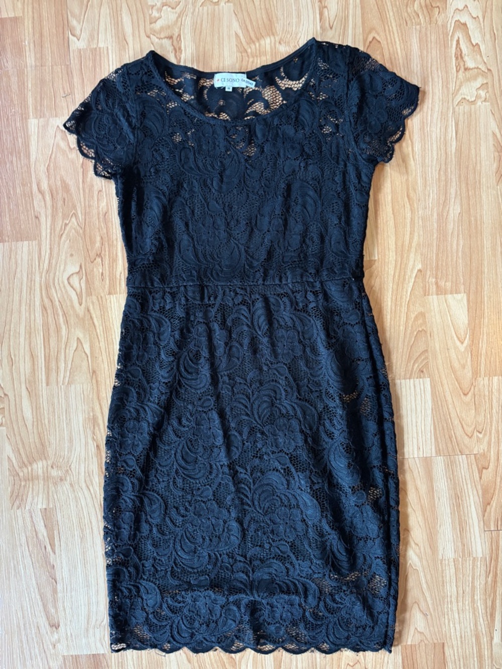 Ci Sono Black Short Sleeve Lace Sheath Dress